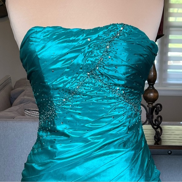 VTG 90's Dresses by Deb Prom Formal Evening Gown Dress Size 5/6 Green Lace Up - Picture 3 of 17